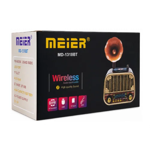 MD-1318BT Nostaljik Gramofon Ahşap Radyo | Bluetooth Speaker