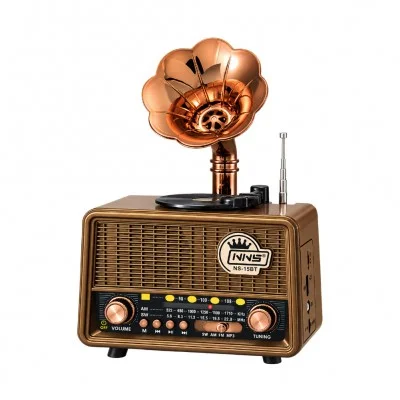 NNS Ns-15BT Nostaljik Gramofon Ahşap Radyo | TWS Bluetooth Speaker