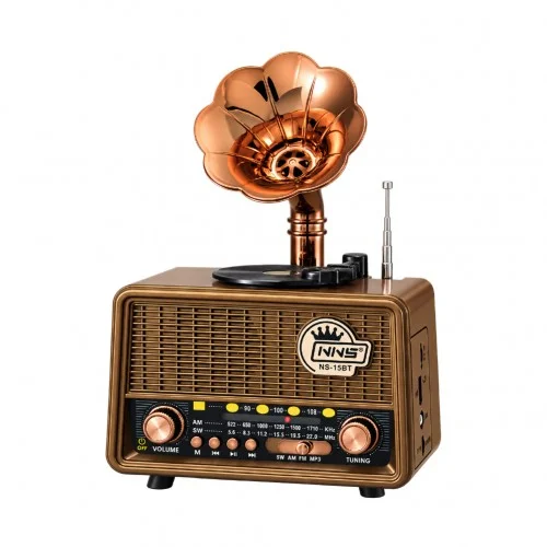 NNS Ns-15BT Nostaljik Gramofon Ahşap Radyo | TWS Bluetooth Speaker