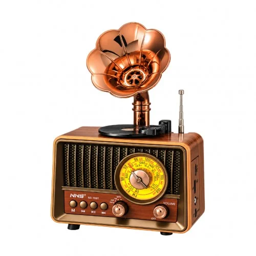NNS Ns-19BT Nostaljik Gramofon Ahşap Radyo | TWS Bluetooth Speaker