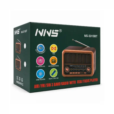 NNS NS-3315BT Nostaljik Mini Radyo | AM SW FM 3 Band | TWS Bluetooth Speaker