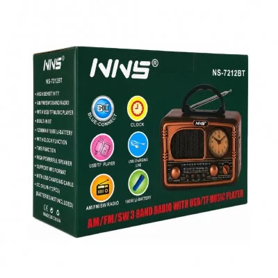 NNS NS-7212BT Bluetooth Speaker | Nostaljik Radyo | Analog Saatli
