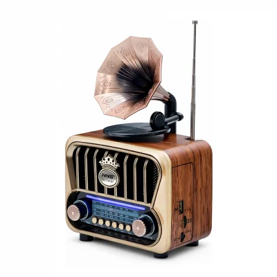 NNS Ns-7251BT Nostaljik Gramofon Ahşap Radyo | TWS Bluetooth Speaker