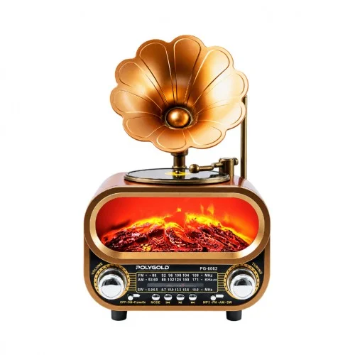 Polygold PG-6062 Şömineli Bluetooth Gramofon Speaker | FM AM SW Radyo