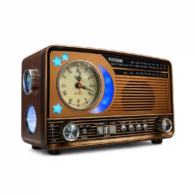 YG-7030BTS Güneş Enerjili Nostaljik Bluetooth Speaker | FM AM SW Radio | Analog Saatli