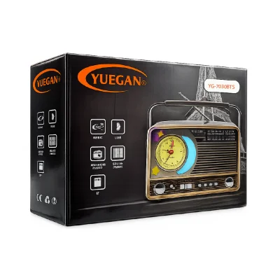 YG-7030BTS Güneş Enerjili Nostaljik Bluetooth Speaker | FM AM SW Radio | Analog Saatli