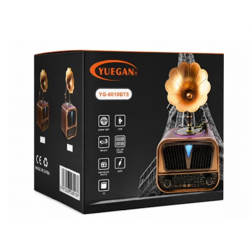 Yuegan YG-6010BTS Bluetooth Gramofon Speaker FM AM SW Radyo | Güneş Enerjili