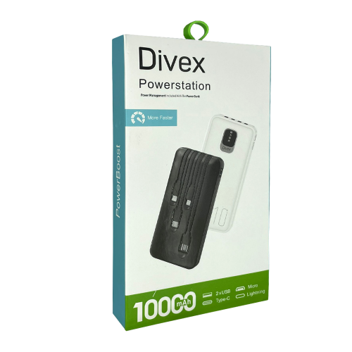 Divex 10.000 mAh Hızlı Powerbank | 3x Kablo