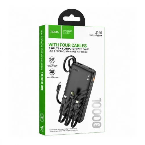 Hoco J146 10000 mAh 4 Kablolu Led Göstergeli Powerbank