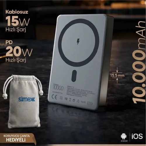 Simex S-44 10000 Mah 20W PD | 15W QC 3.0 Kablosuz Powerbank