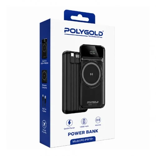 Polygold PG-PW10 Plus 10000 Mah 22.5W Type-C ve Lightning Kablolu Magsafe Powerbank | LCD Gösterge