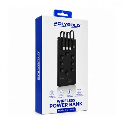 Polygold PG-PW16 12000 mAh Powerbank | 4 Kablolu | Vantuzlu | Kablosuz Şarj
