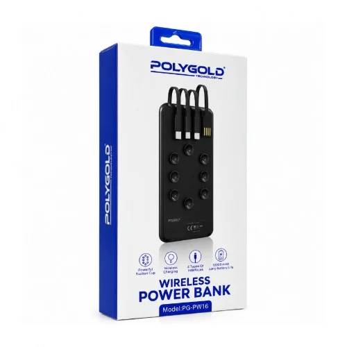 Polygold PG-PW16 12000 mAh Powerbank | 4 Kablolu | Vantuzlu | Kablosuz Şarj