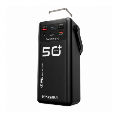 Polygold PG-PW450 50000 mAh 22.5W PD Powerbank | Kamp Işığı | Dahili Kablo | LCD Gösterge