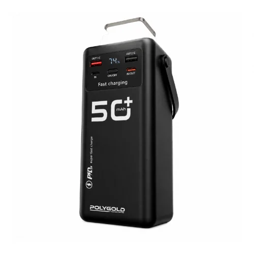 Polygold PG-PW450 50000 mAh 22.5W PD Powerbank | Kamp Işığı | Dahili Kablo | LCD Gösterge