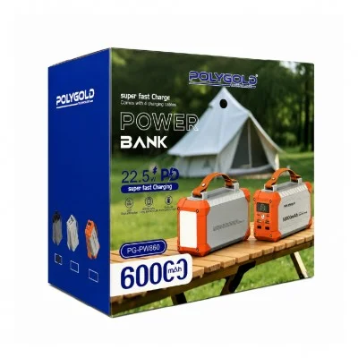 Polygold PW860 60000 mAh 22.5W Kamp Lambalı Powerbank | 4 Kablolu | Lcd Gösterge