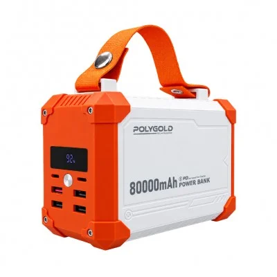 Polygold PW880 80000 mAh 22.5W Kamp Lambalı Powerbank | 4 Kablolu | Lcd Gösterge