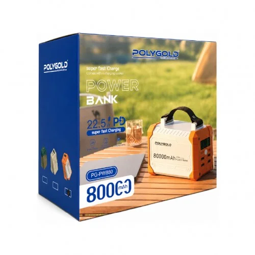 Polygold PW880 80000 mAh 22.5W Kamp Lambalı Powerbank | 4 Kablolu | Lcd Gösterge