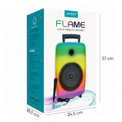 GTS-1802 Flame Rgb Ledli Bluetooth Hoparlör 8" | Mikrofonlu
