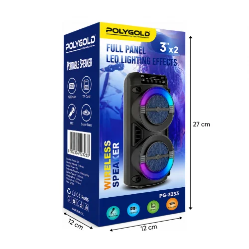 Polygold PG-3233 Bluetooth Speaker | Rgb Ledli 2x3''