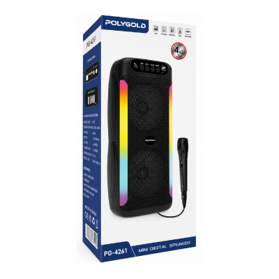Polygold PG-4261 Bluetooth Speaker | Rgb Ledli 2x4'' | Mikrofonlu