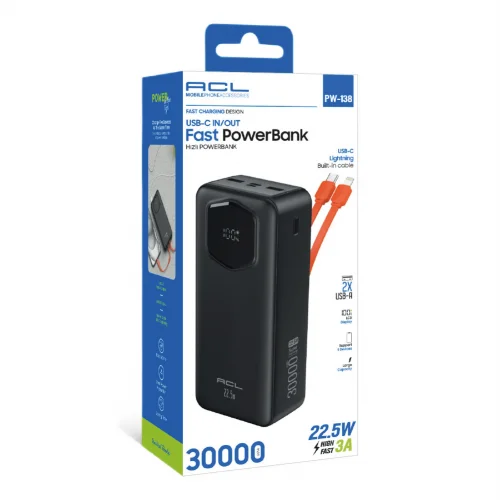 Acl PW-138 30000 Mah 22.5W 3A Powerbank | LCD Göstergeli | Kablolu