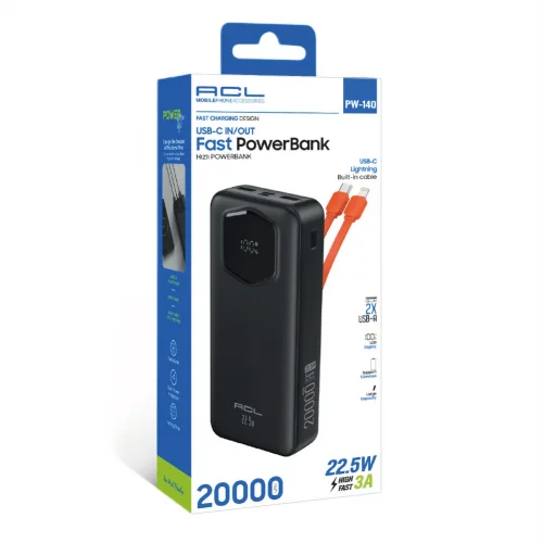 Acl PW-140 20000 Mah 22.5W 3A Powerbank | LCD Göstergeli | Kablolu