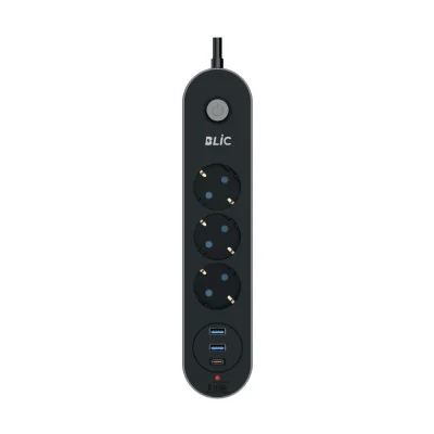 Blic FTR-01 Termal Akım Korumalı Priz | 3xPriz  3xUSB Soketi