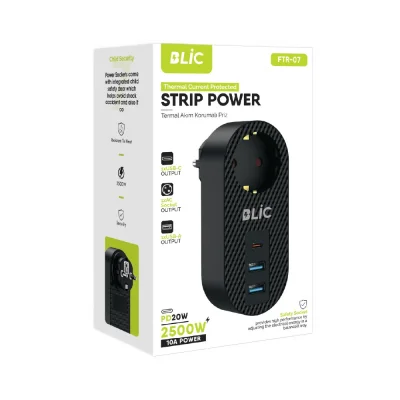 Blic FTR-07 Termal Akım Korumalı Priz | 1xPriz 2xUsb 1xPD