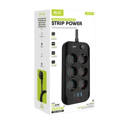 Blic FTR-11 Termal Akım Korumalı Uzatma Kablosu | 6xPriz 3xUSB 1xPD