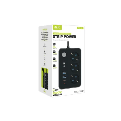 Blic FTR-02 Termal Akım Korumalı Priz | 3xPriz 2xUSB 1xPD