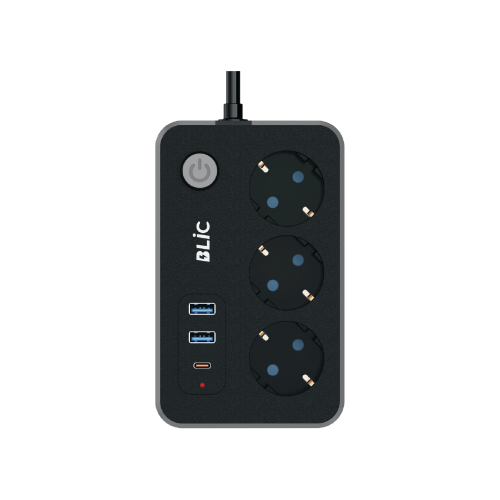 Blic FTR-02 Termal Akım Korumalı Priz | 3xPriz 2xUSB 1xPD