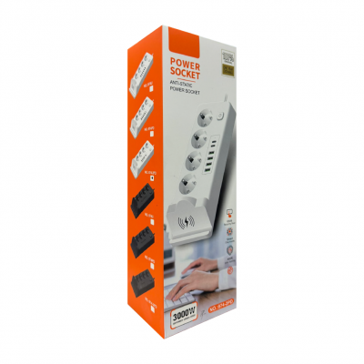 YK Design 974-2PD 4'lü Uzatma Kablosu | 4xUSB 2xPD | Kablosuz Şarj Özelliği