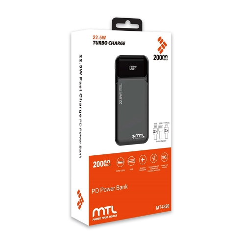 MTL MT4320 20000 mAh 22.5W PD Kablolu Powerbank | LCD Gösterge MTL MT4320 20000 mAh 22.5W PD Kablolu Powerbank | LCD Gösterge