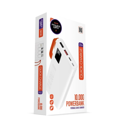 Powerway QC10 22.5W 10000 mAh PD Kablolu Powerbank Powerway QC10 22.5W 10000 mAh PD Kablolu Powerbank