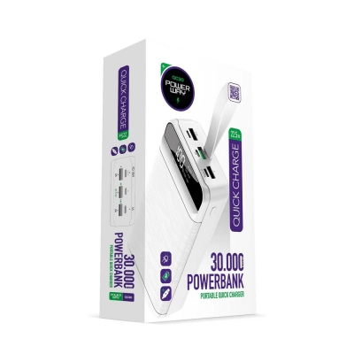 Powerway QC30 22.5W 30000 mAh PD Kablolu Powerbank Powerway QC30 22.5W 30000 mAh PD Kablolu Powerbank