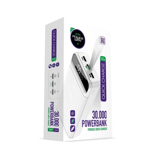 Powerway QC30 22.5W 30000 mAh PD Kablolu Powerbank Powerway QC30 22.5W 30000 mAh PD Kablolu Powerbank