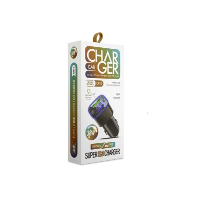 Subzero CR75 38W 2xUsb 2xPD Giriş Digital Göstergeli Süper Fast RGB Araç Şarj Başlığı