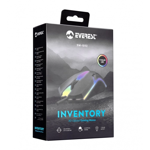 Everest SM-G52 Kablolu 1200dpi Oyuncu Mouse | 7 Renk Işıklı | 3 Tuş Everest SM-G52 Kablolu 1200dpi Oyuncu Mouse | 7 Renk Işıklı | 3 Tuş