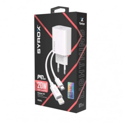 Syrox PD20L Type-C Başlık Giriş | Lightning Kablolu 20w 3.0 Amper Pd Ev Şarj Aleti