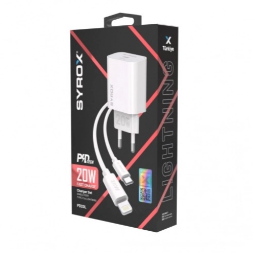 Syrox PD20L Type-C Başlık Giriş | Lightning Kablolu 20w 3.0 Amper Pd Ev Şarj Aleti Syrox PD20L Type-C Başlık Giriş | Lightning Kablolu 20w 3.0 Amper Pd Ev Şarj Aleti