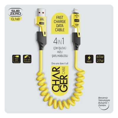 Subzero CL160 4in1 Hızlı Şarj Kablosu 65W | Type-C - USB -> Type-C - Lightning Subzero CL160 4in1 Hızlı Şarj Kablosu 65W | Type-C - USB -> Type-C - Lightning