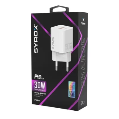 Syrox PDQ30B Type-C & Usb-A Giriş 30W / QC 4.0 / Süper Hızlı Şarj Başlık Syrox PDQ30B Type-C & Usb-A Giriş 30W / QC 4.0 / Süper Hızlı Şarj Başlık