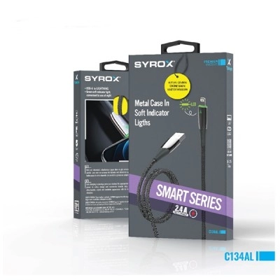 Syrox C134AL 2.4 Amper Spiral Metal Örgülü İphone Fast Kablo | Led