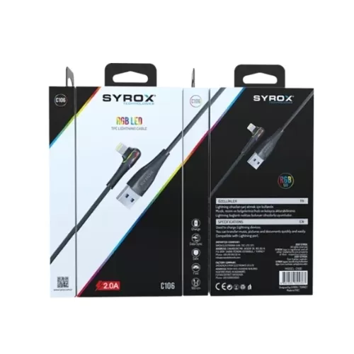 Syrox C106 Iphone 2.0A RGB Led Işıklı Şarj & Data Kablosu Syrox C106 Iphone 2.0A RGB Led Işıklı Şarj & Data Kablosu