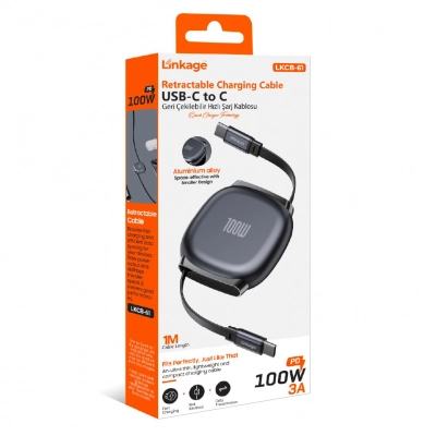 Linkage Lkcb61 100W 3A Makaralı PD Hızlı Şarj Kablosu | Type-C Type-C | Aluminyum Gövde