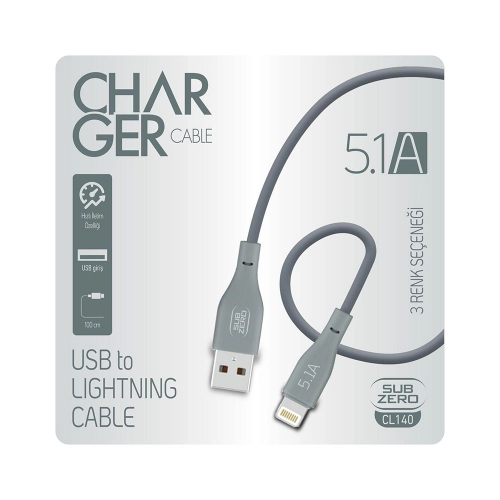 Subzero CL140 5.1A Lightning Hızlı Şarj Data Kablosu Subzero CL140 5.1A Lightning Hızlı Şarj Data Kablosu