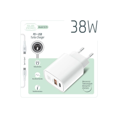 Subzero SG76 38W Usb/Pd Girişili Type-C Turbo Şarj Aleti Subzero SG76 38W Usb/Pd Girişili Type-C Turbo Şarj Aleti