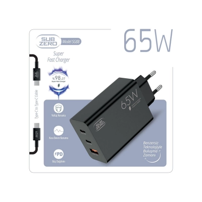 Subzero SG88 65W USB - PD - PD Girişli Süper Fast Type-C Şarj Aleti | Turbo Göstergeli Subzero SG88 65W USB - PD - PD Girişli Süper Fast Type-C Şarj Aleti | Turbo Göstergeli
