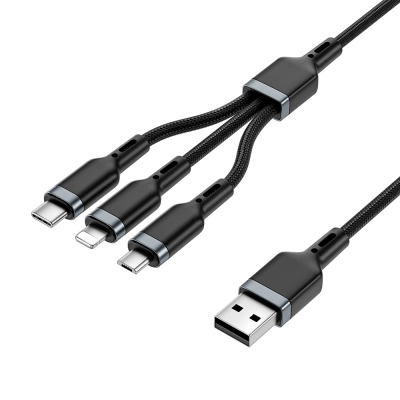 Wiwu Wi-C014 Platinum 3 in 1 USB-A to Lightning – Type-C – Micro Şarj ve Data Kablosu | 3.1A  1.2m